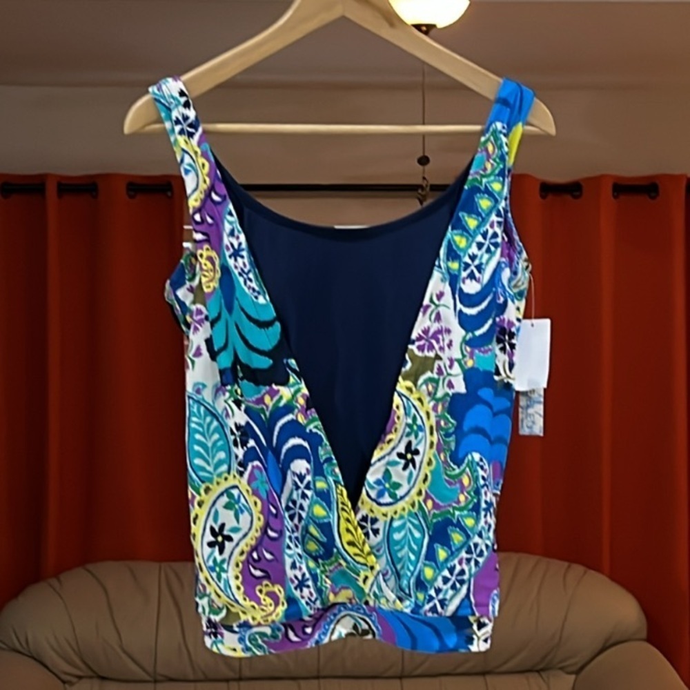 Into The Bleu by Amerex Multicolor  Halter Tankini Swimsuit Women's Size 10 NWT